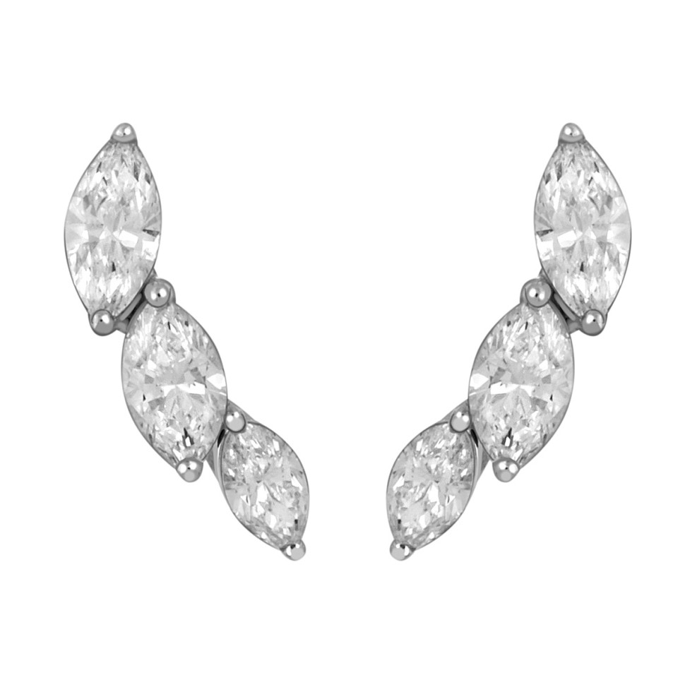 Серьги пусеты из белого золота с бриллиантами 