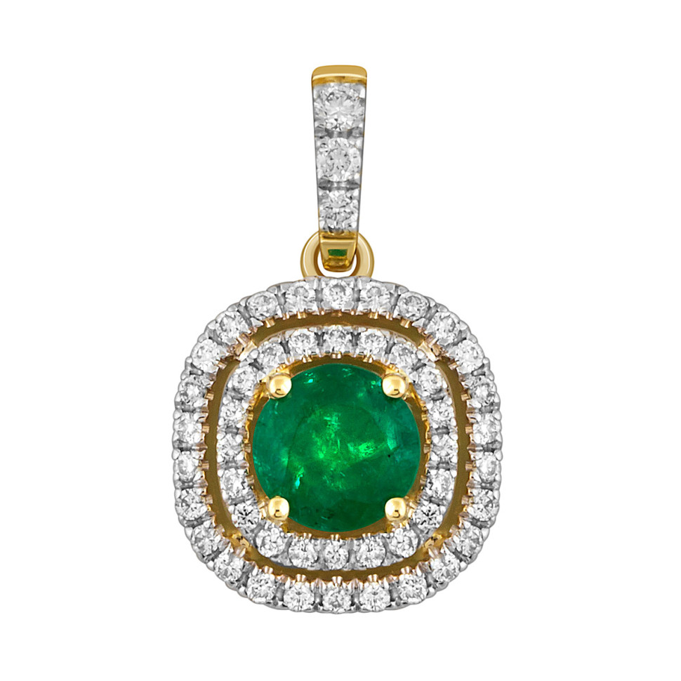 Кулон из жёлтого золота с бриллиантами и изумрудом (049880)
