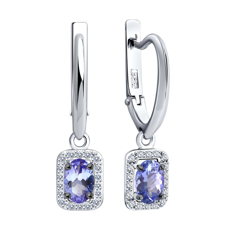 Серьги из белого золота с бриллиантами и танзанитами (043971)