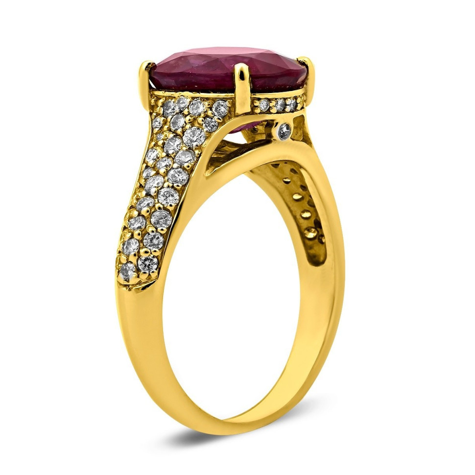 Кольцо из жёлтого золота с бриллиантами и рубином (009896)