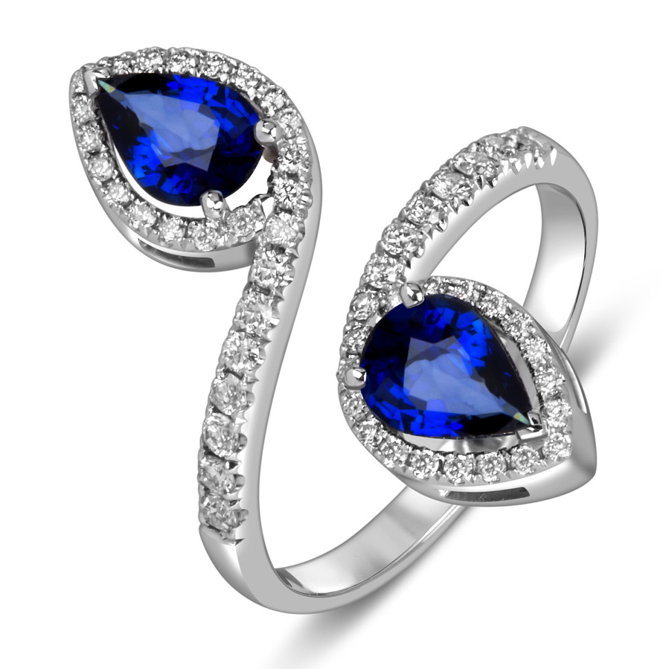 Кольцо из белого золота с бриллиантами и сапфирами (060138)