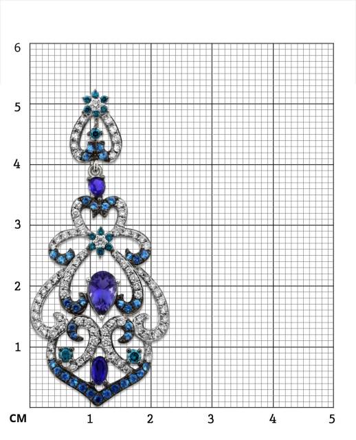 Кулон из белого золота с бриллиантами и драгоценными камнями (011396)