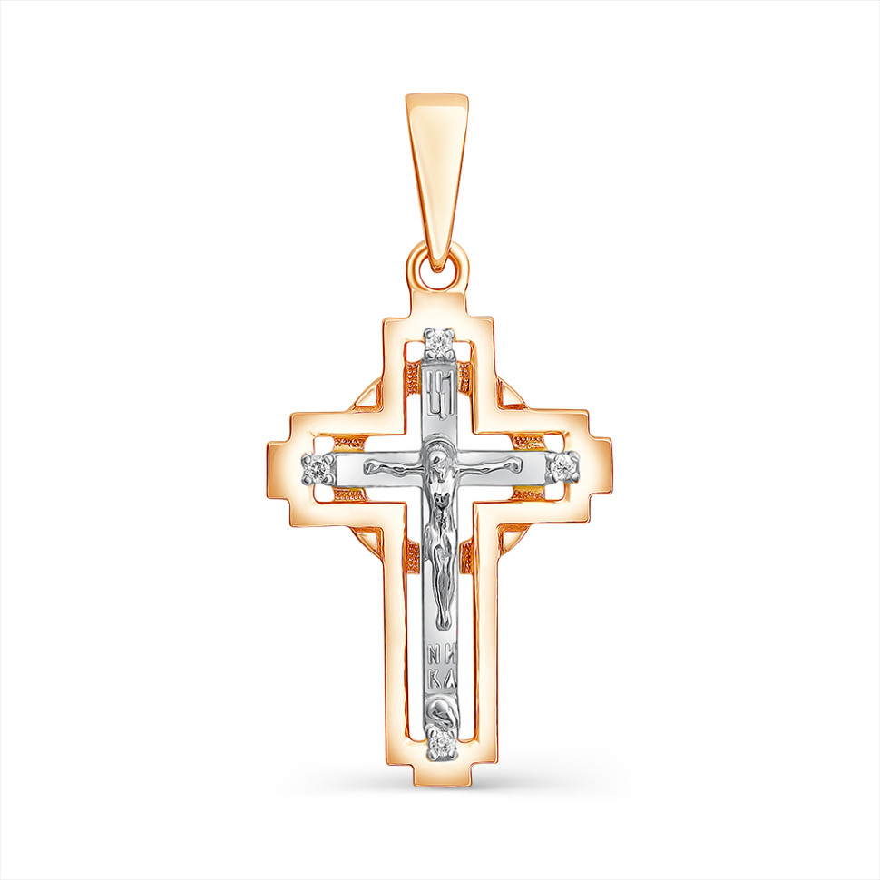 Кулон крест из комбинированного золота с бриллиантами (056171)