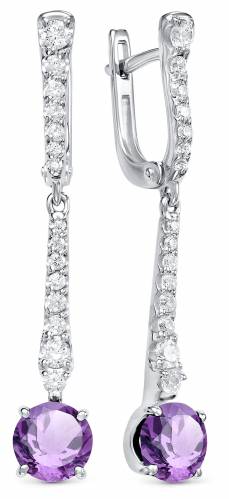 Серьги из серебра с аметистами и фианитами