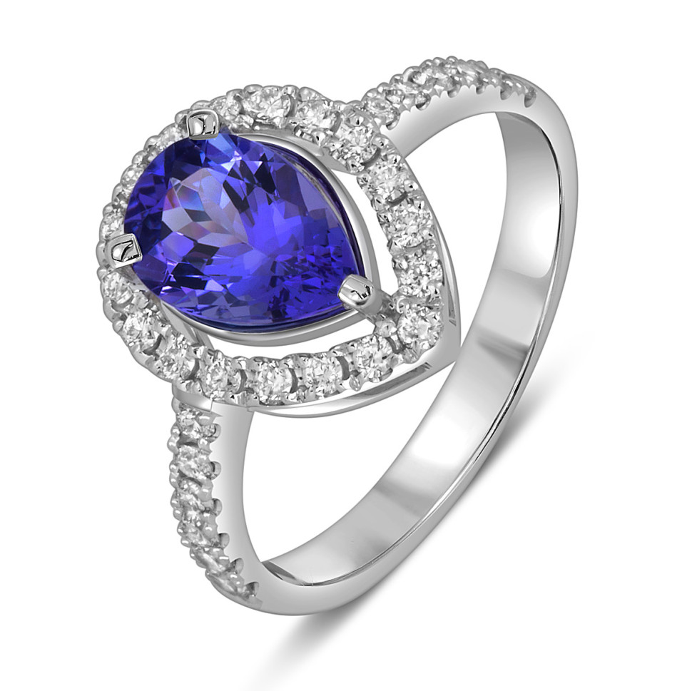 Кольцо из белого золота с бриллиантами и танзанитом (054510)