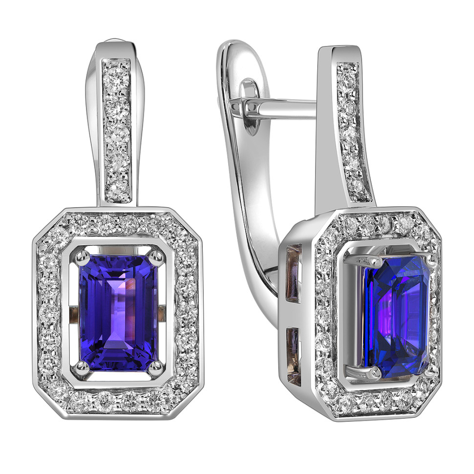 Серьги из белого золота с бриллиантами и танзанитами (061657)