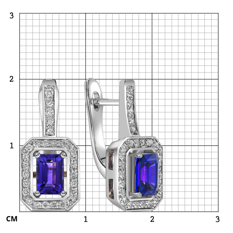 Серьги из белого золота с бриллиантами и танзанитами (061657)