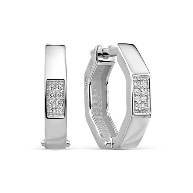 Серьги конго из белого золота с бриллиантами (060948)