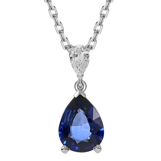 Колье из белого золота с бриллиантом и сапфиром (060567)