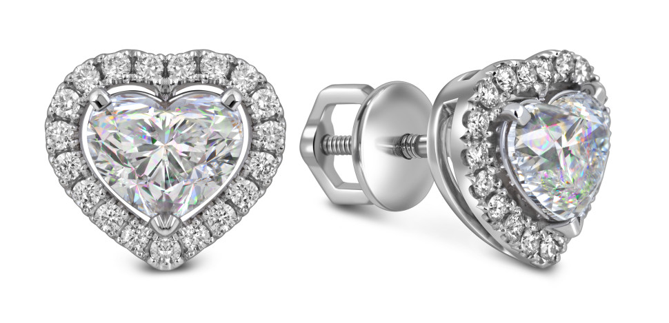 Серьги пусеты из белого золота с бриллиантами 