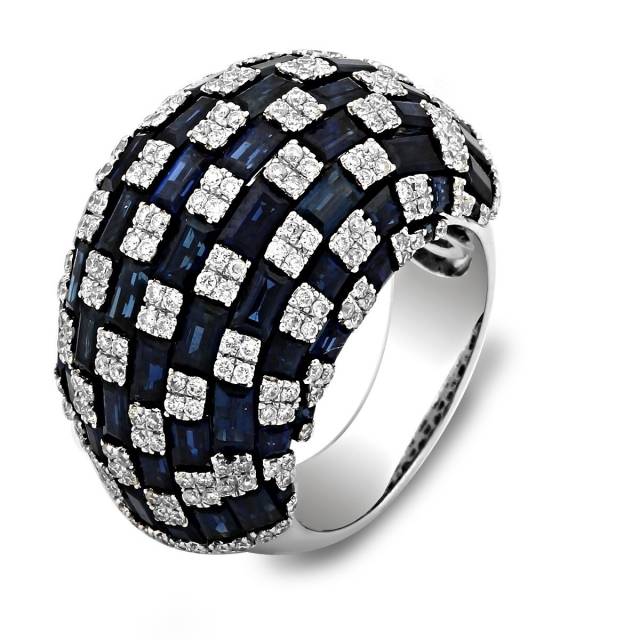 Кольцо из белого золота с бриллиантами и сапфирами (019979)