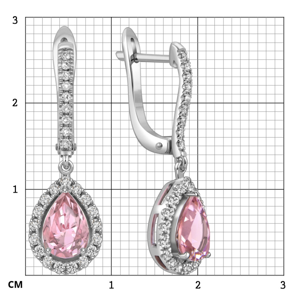 Серьги из белого золота с бриллиантами и морганитами (059442)