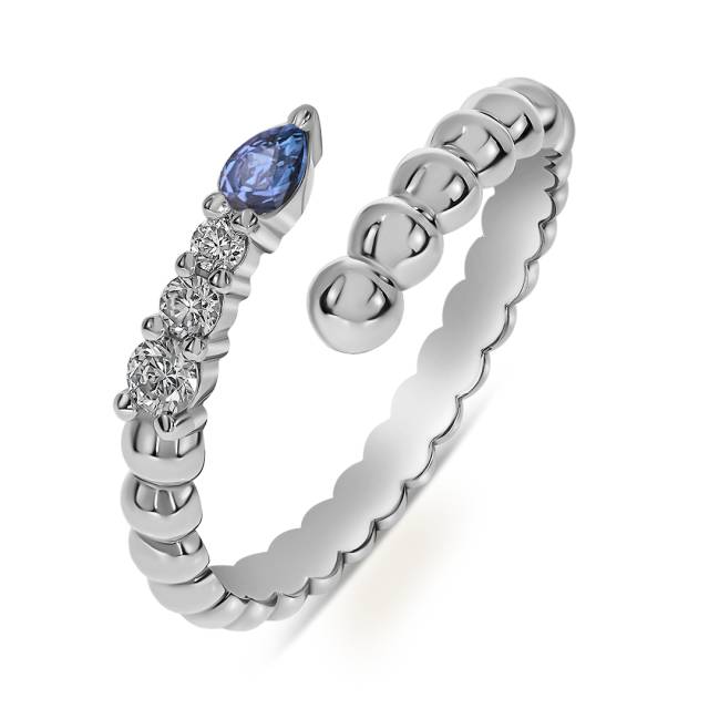 Кольцо из белого золота с бриллиантами и сапфиром (061133)