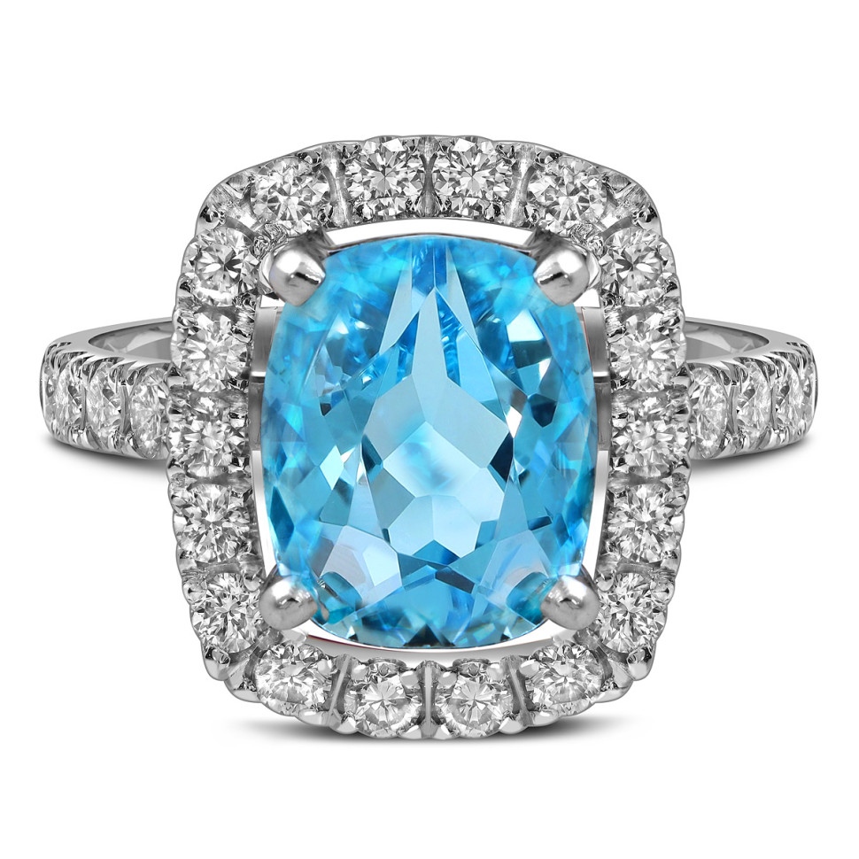 Кольцо из белого золота с бриллиантами и аквамарином (058664)