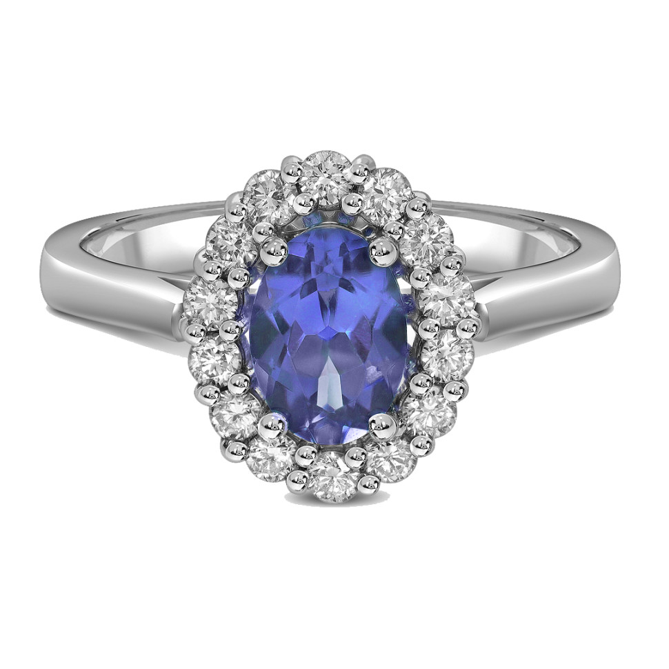 Кольцо из белого золота с бриллиантами и танзанитом (061603)