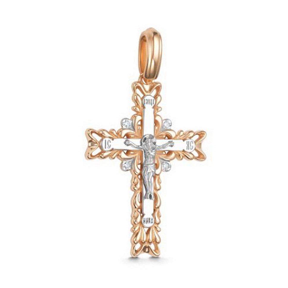 Кулон крест из комбинированного золота с бриллиантами (061184)