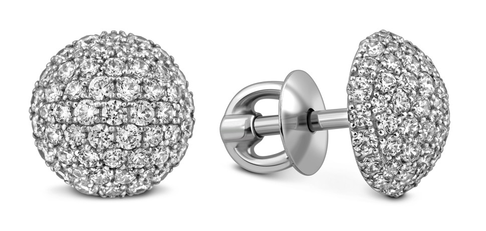 Серьги пусеты из белого золота с фианитами (023062)