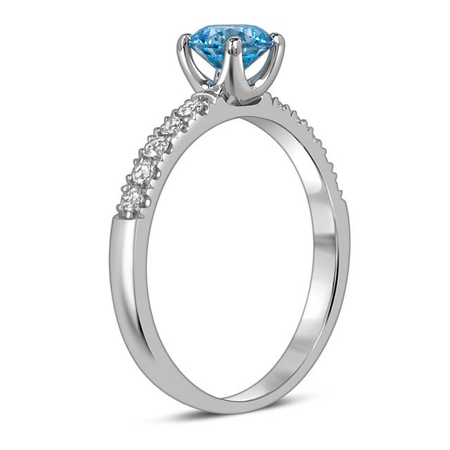 Помолвочное  кольцо из белого золота с голубым бриллиантом (060230)