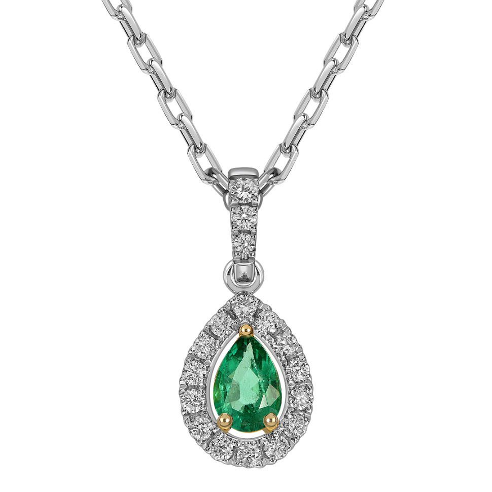 Колье из белого золота с бриллиантами и изумрудом (061701)
