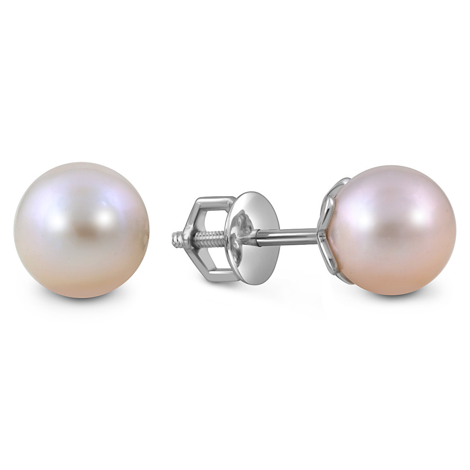 Серьги пусеты из белого золота с жемчугом (055155)