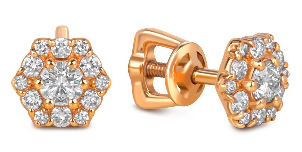 Серьги пусеты из красного золота с бриллиантами (050475)
