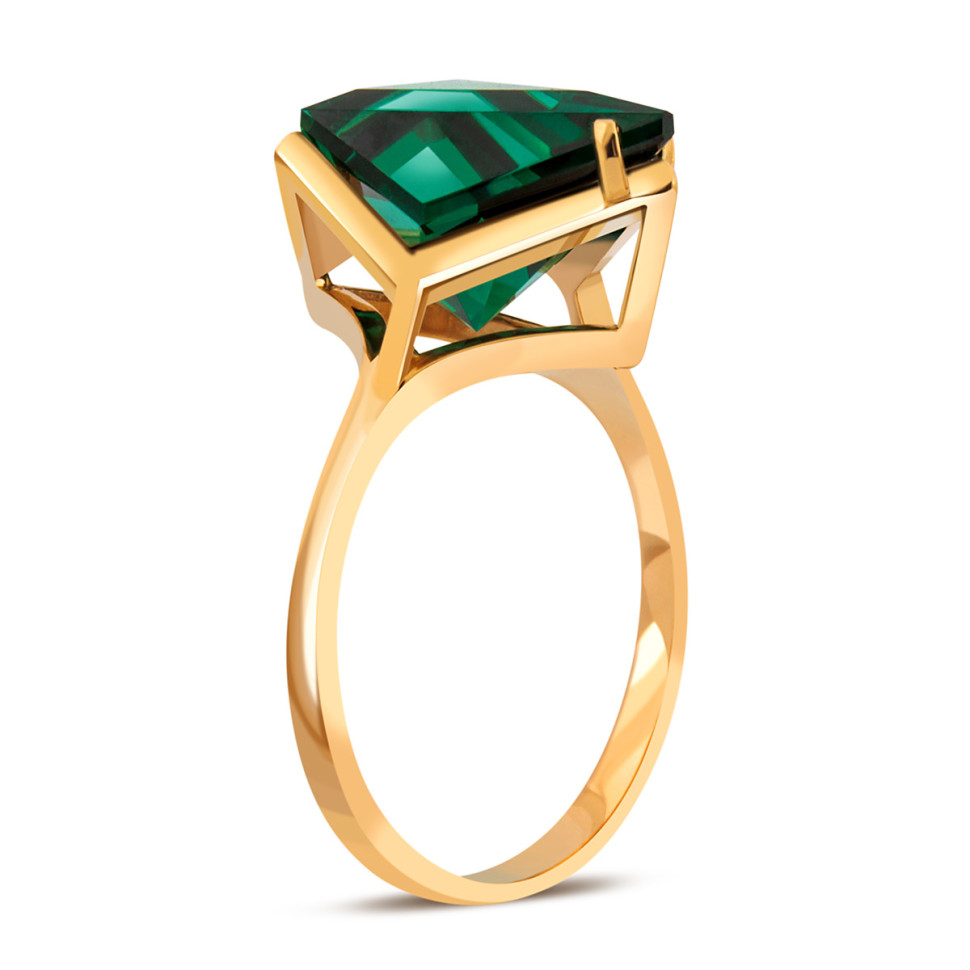 Кольцо из красного золота с искусственным зелёным  турмалином 