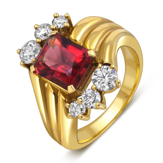 Кольцо из жёлтого золота с турмалином и бриллиантами (058043)