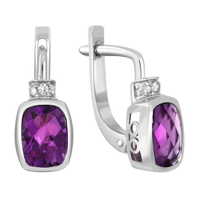 Серьги из белого золота с бриллиантами и аметистами (031665)