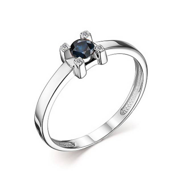Помолвочное кольцо из белого золота с бриллиантами и сапфиром (049994)