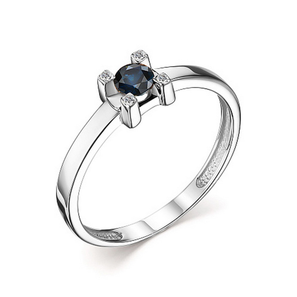 Помолвочное кольцо из белого золота с бриллиантами и сапфиром (049994)