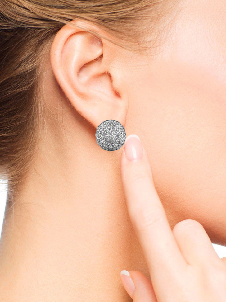 Серьги двусторонние из белого золота с бриллиантами (017858)