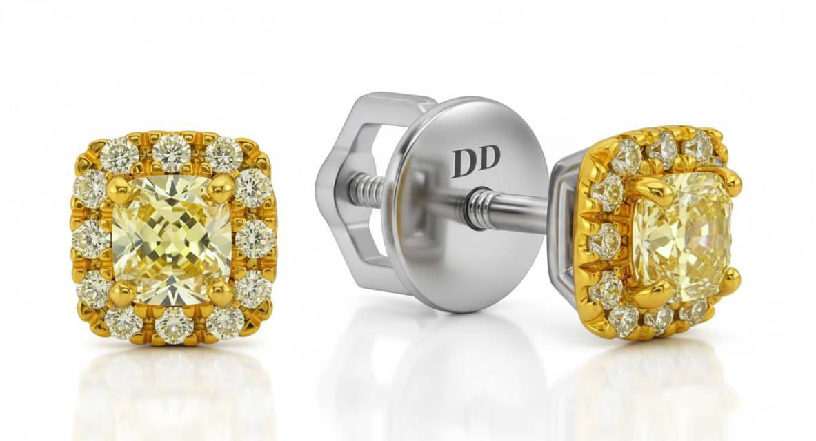 Серьги пусеты из белого золота с жёлтыми бриллиантами (063261)