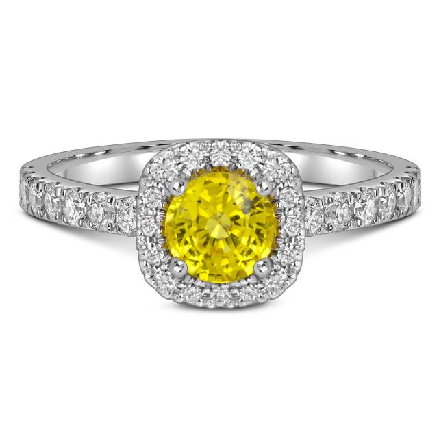 Помолвочное кольцо из белого золота с бриллиантами и жёлтым сапфиром  (061112)