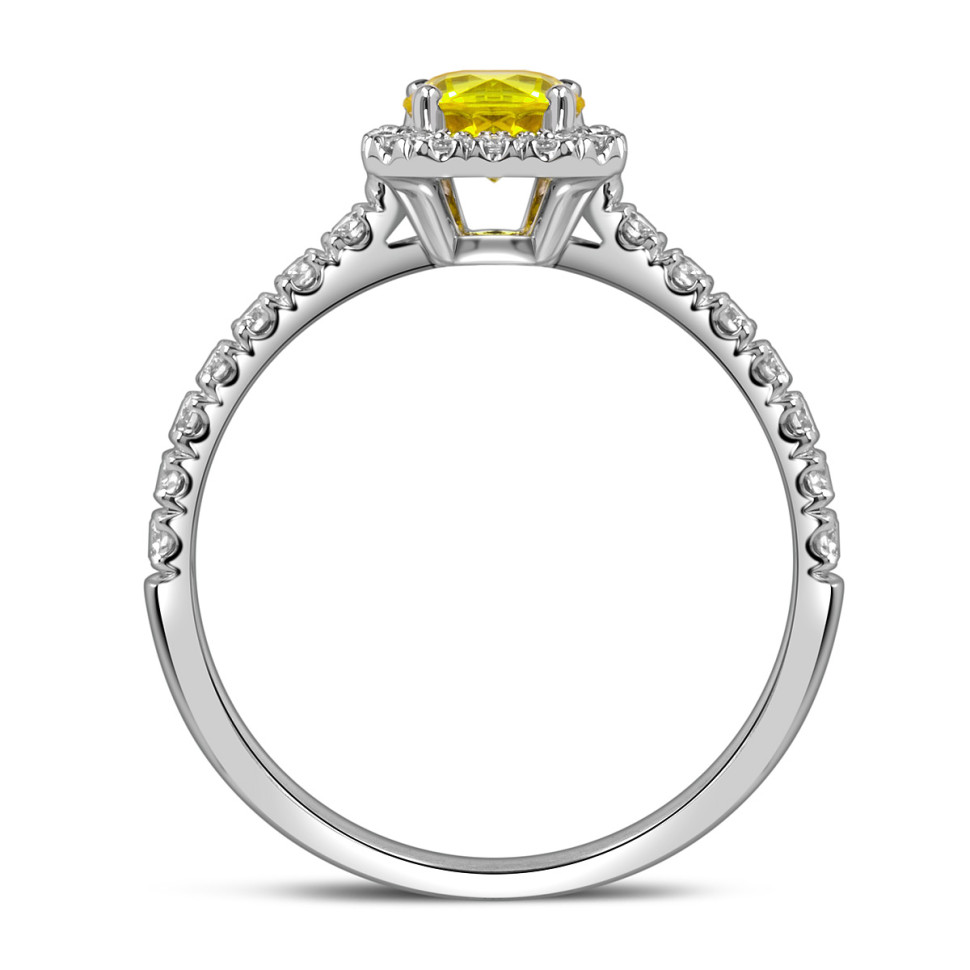 Помолвочное кольцо из белого золота с бриллиантами и жёлтым сапфиром  (061112)