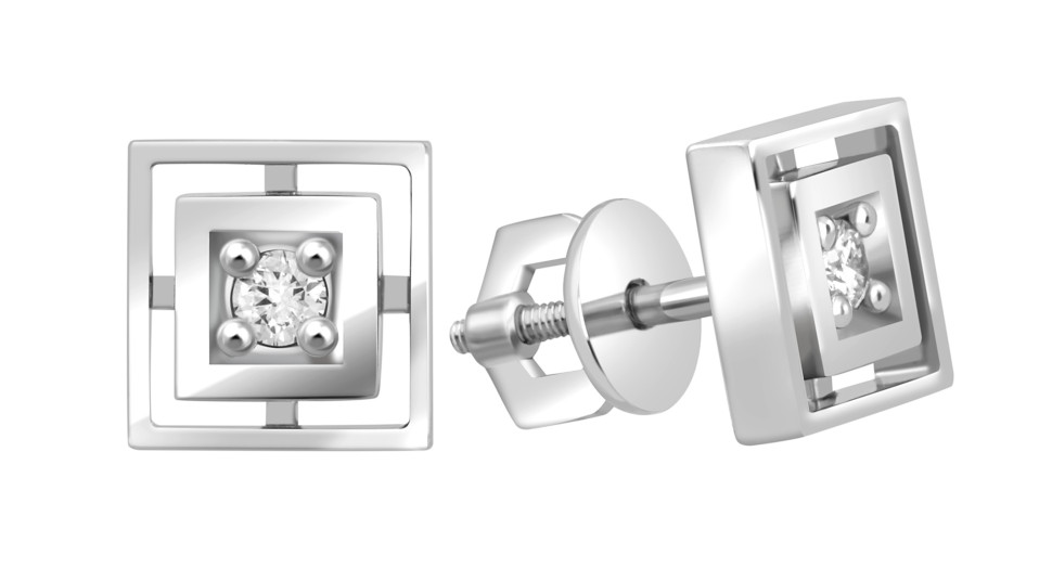 Серьги пусеты из белого золота с бриллиантами (046456)