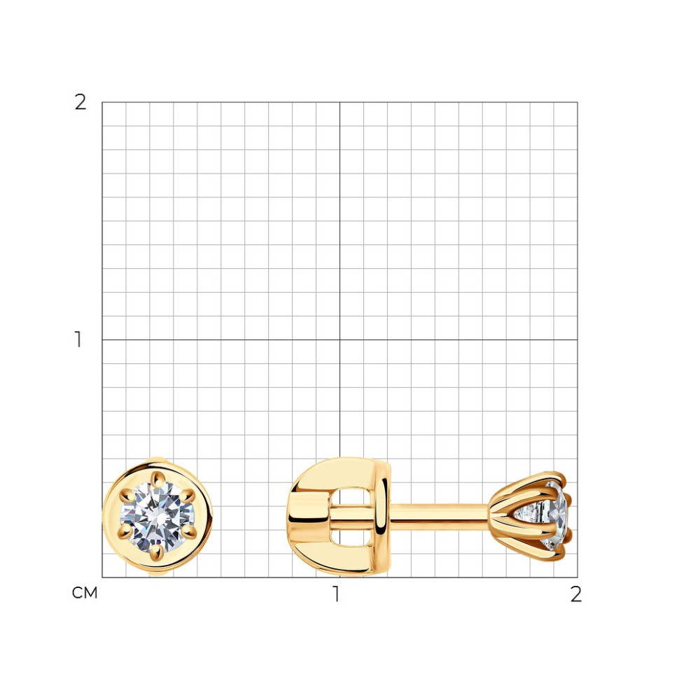 Серьги пусеты из красного золота с бриллиантами (048005)