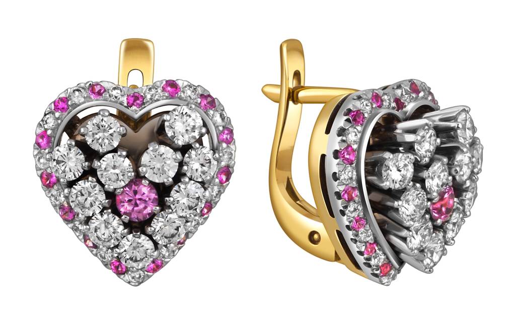 Серьги из комбинированного золота с розовыми сапфирами и бриллиантами (058044)