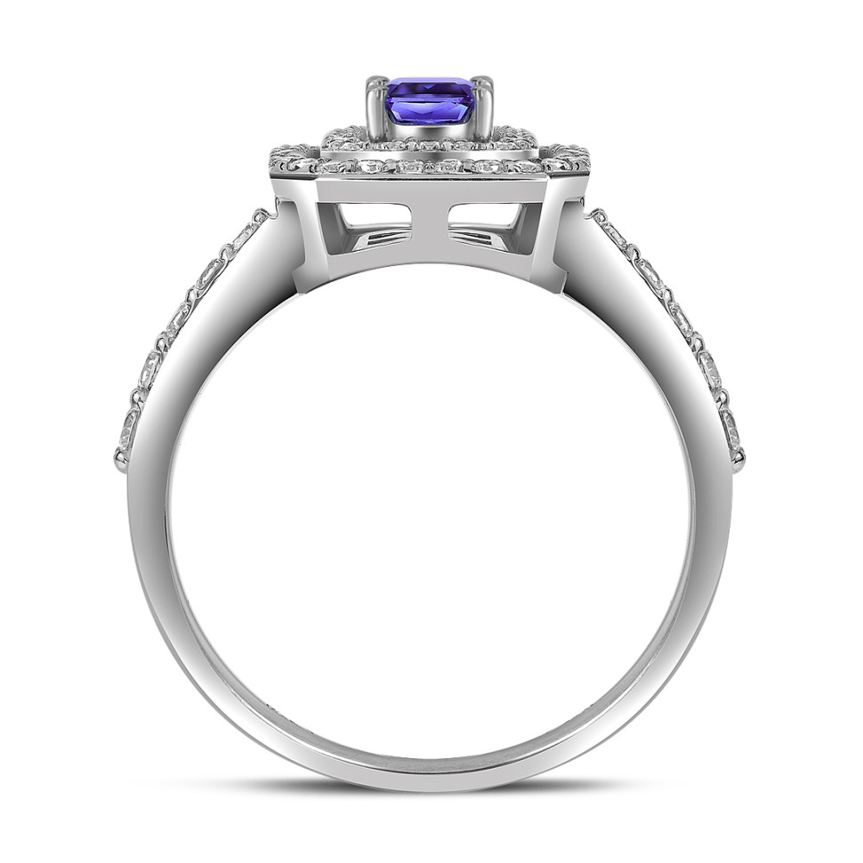 Кольцо из белого золота с бриллиантами и танзанитом (061562)