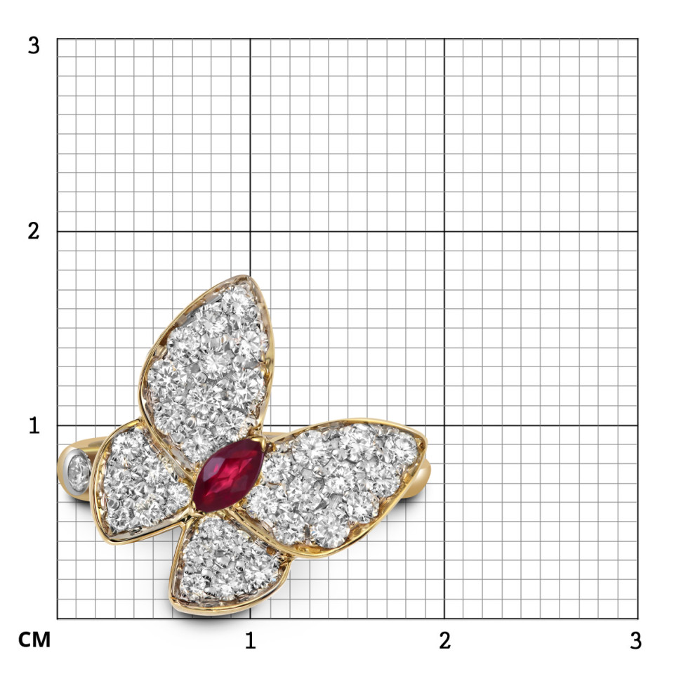 Кольцо из жёлтого золота с бриллиантами и рубином 