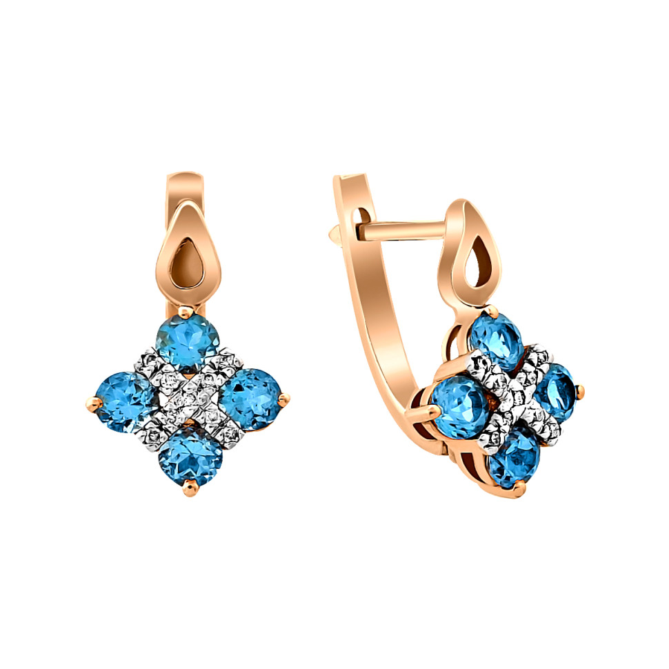 Серьги из красного золота бриллиантами и топазами (019087)