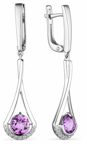 Серьги из серебра с аметистами и фианитами