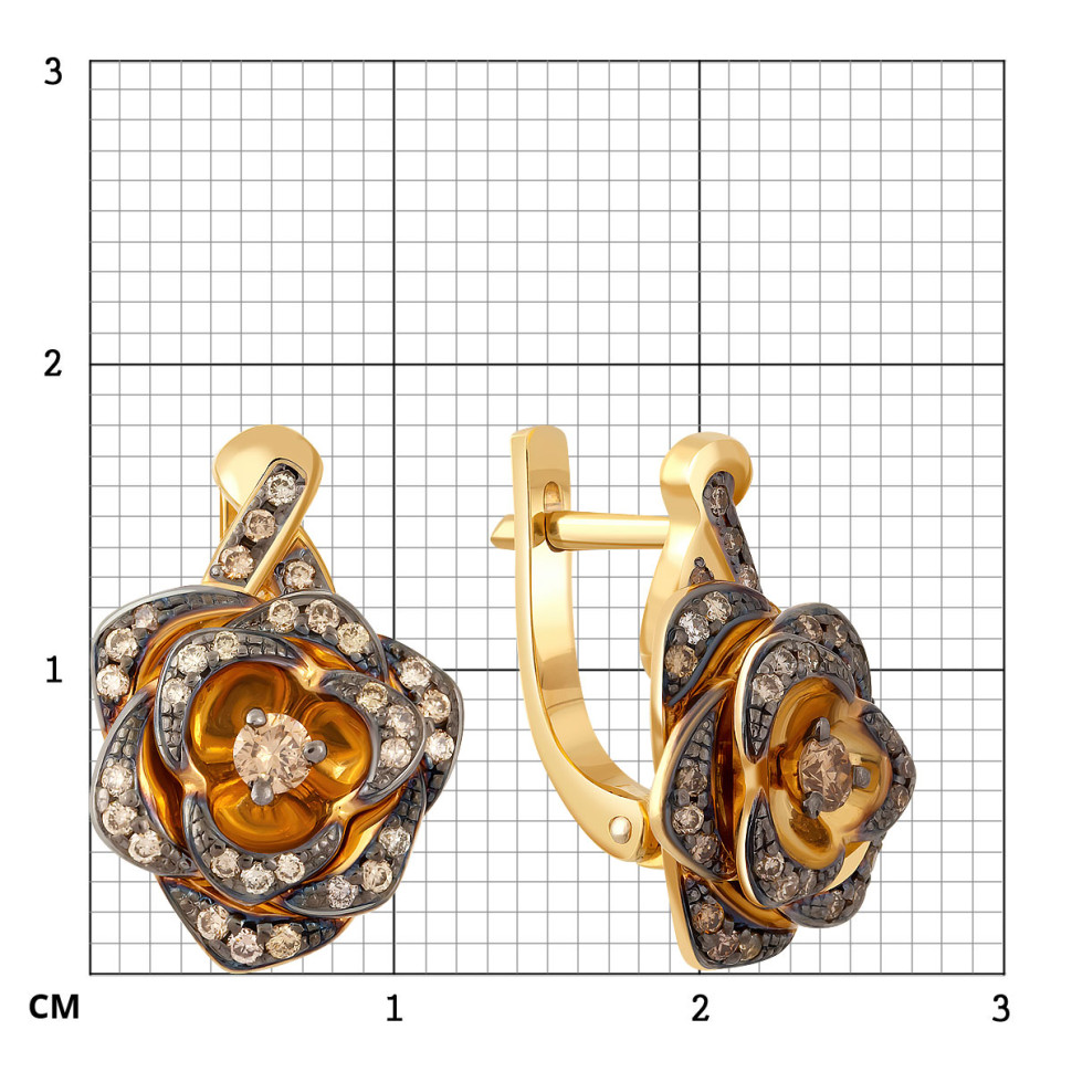 Серьги из жёлтого золота с коньячными бриллиантами (040304)