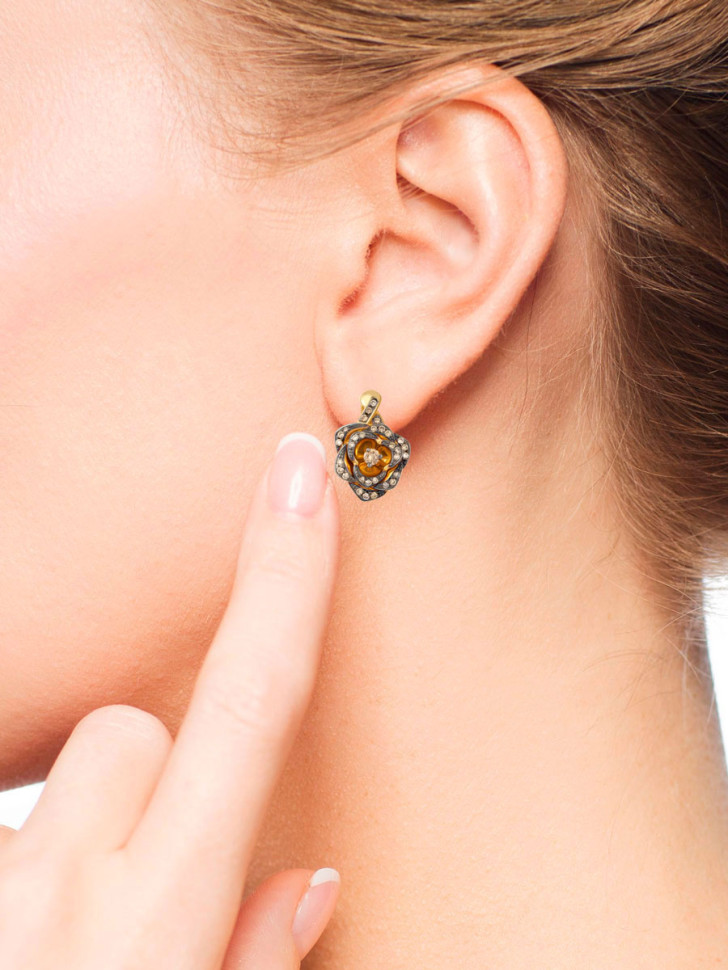 Серьги из жёлтого золота с коньячными бриллиантами (040304)