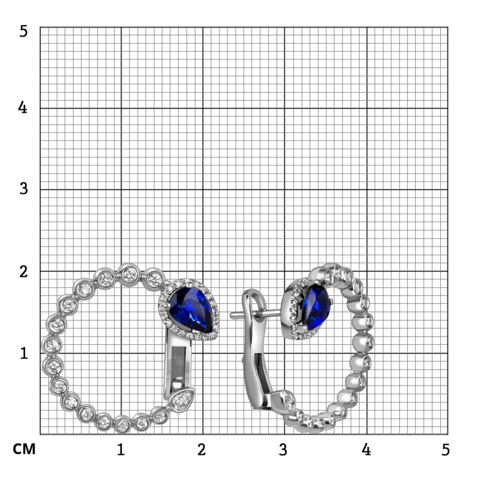 Серьги из белого золота с бриллиантами и сапфирами (060145)
