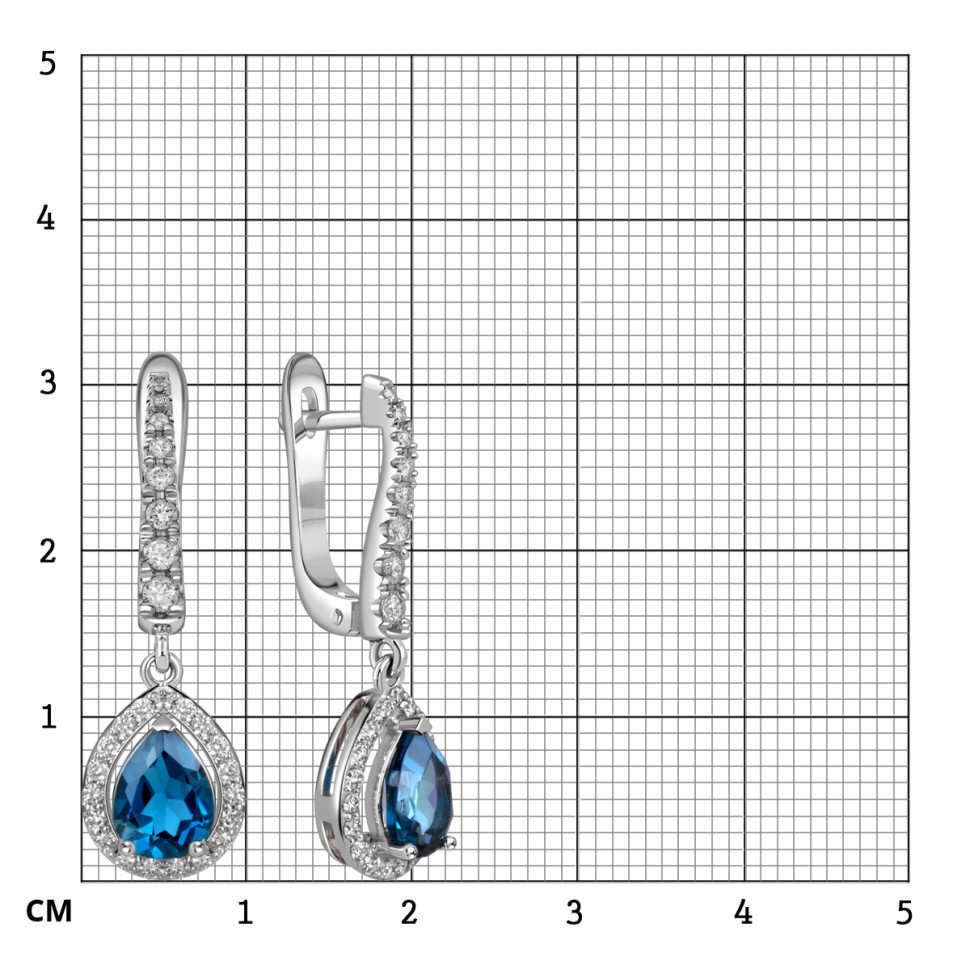 Серьги из белого золота с бриллиантами и топазами (060350)