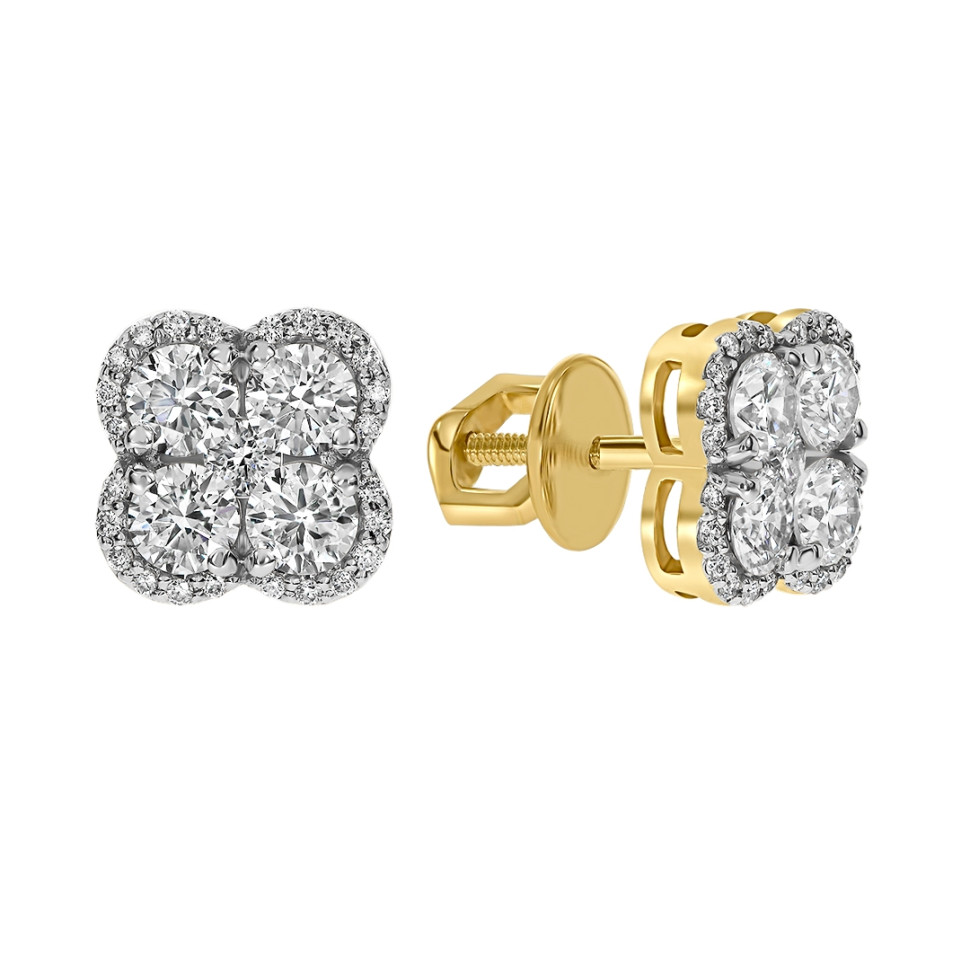 Серьги пусеты из жёлтого золота с бриллиантами (062945)