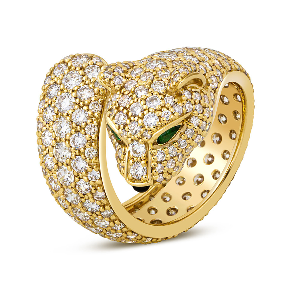 Кольцо из жёлтого золота с бриллиантами и изумрудами (049369)