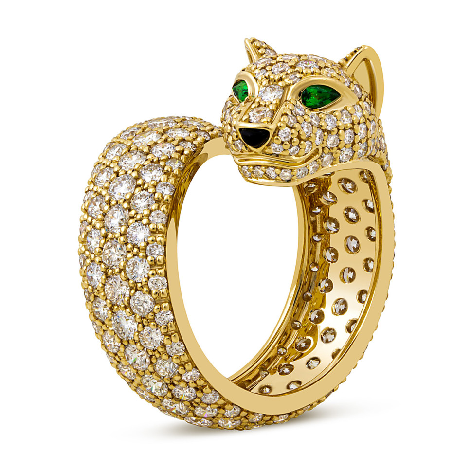 Кольцо из жёлтого золота с бриллиантами и изумрудами (049369)