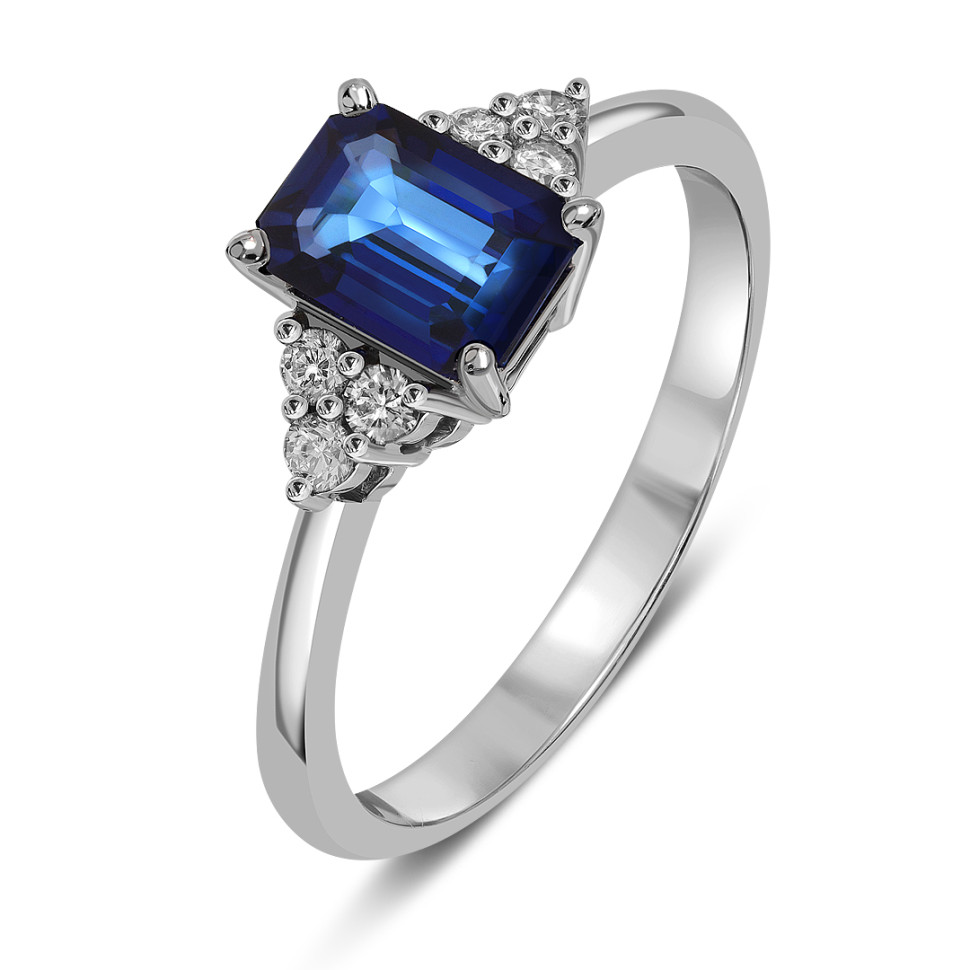 Кольцо из белого золота с бриллиантами и сапфиром (060312)