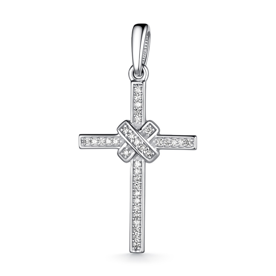 Кулон крест из белого золота с бриллиантами (060504)
